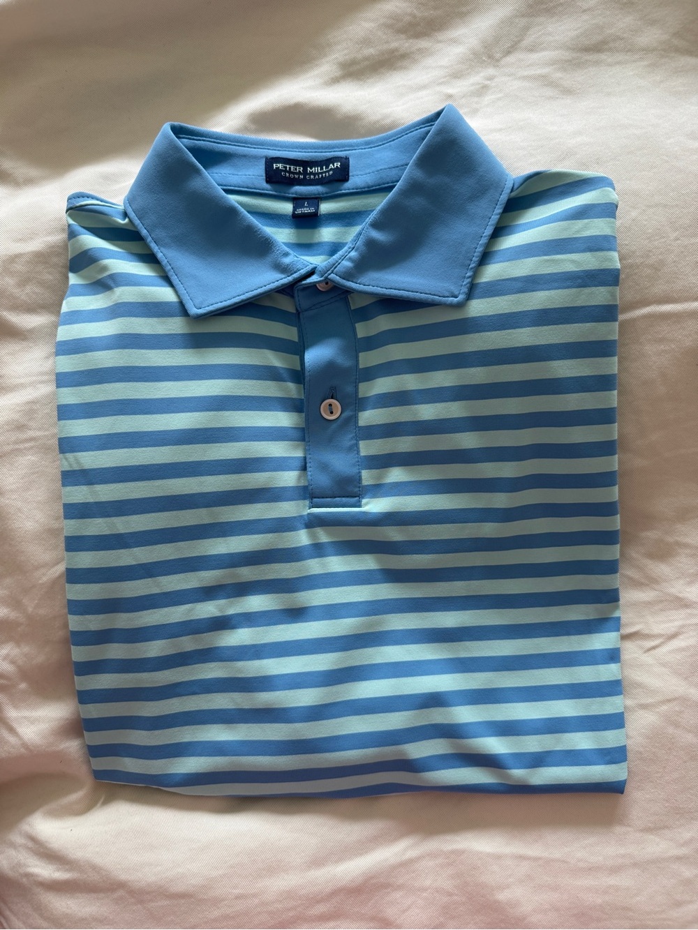 Peter Millar Aqua and Light Blue Striped Polo